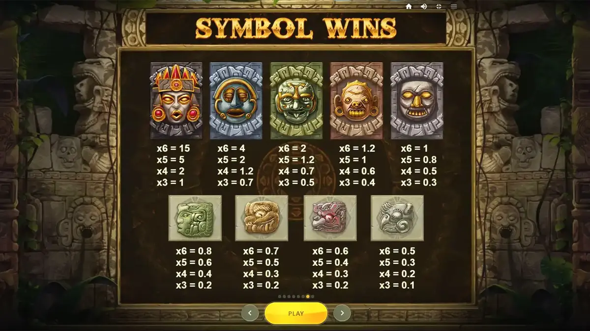 Gonzo's Quest Megaways slot interface showing Mayan ruins and stone mask symbols