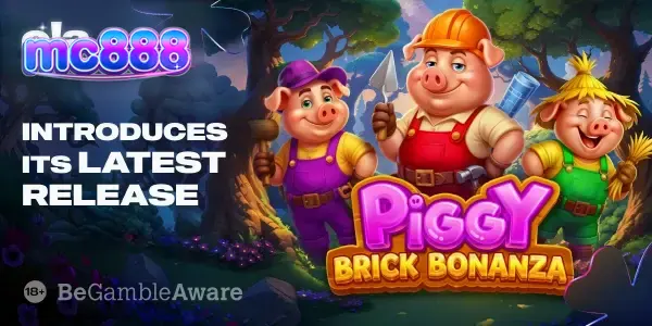 Tampilan visual slot Piggy Brick Bonanza dengan elemen bangunan dan karakter babi